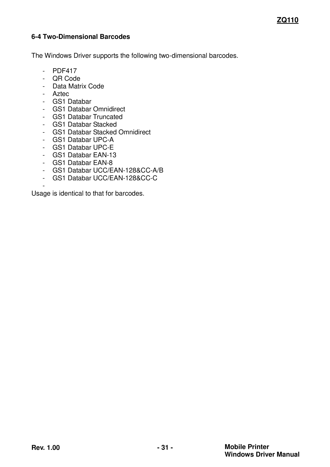 Zebra Technologies ZQ110 manual Two-Dimensional Barcodes 