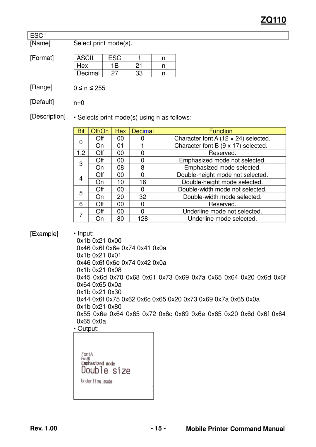 Zebra Technologies ZQ110 manual Name Select print modes Format 