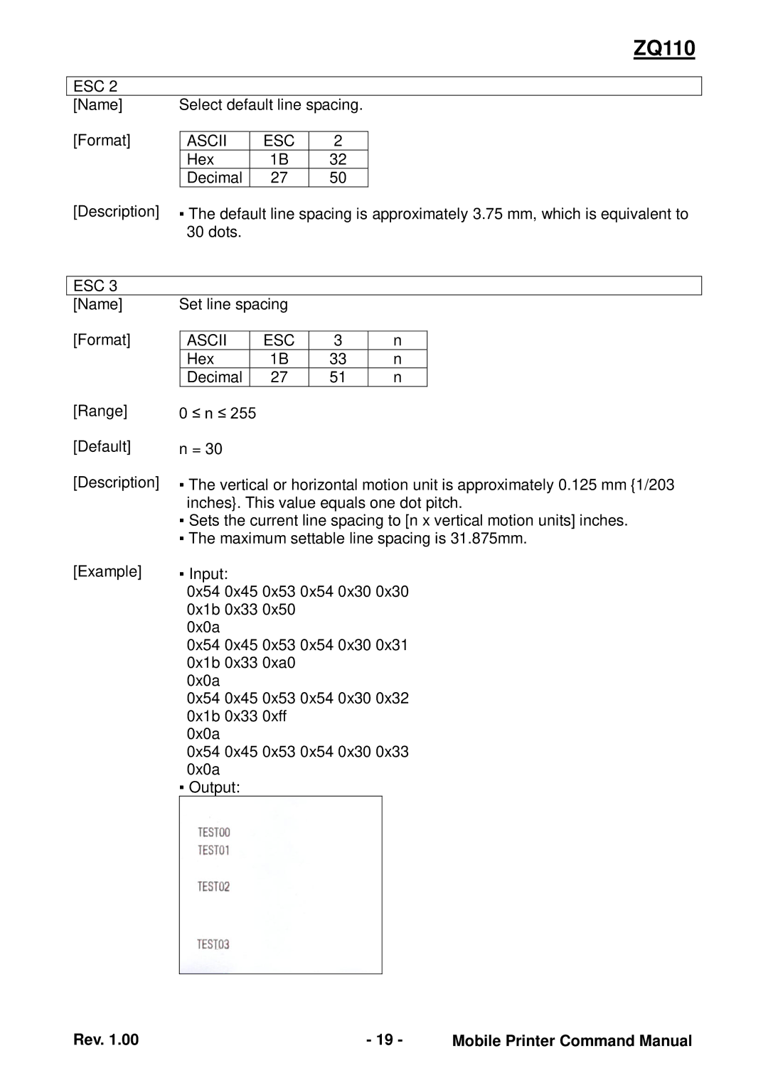 Zebra Technologies ZQ110 manual Name Select default line spacing Format 