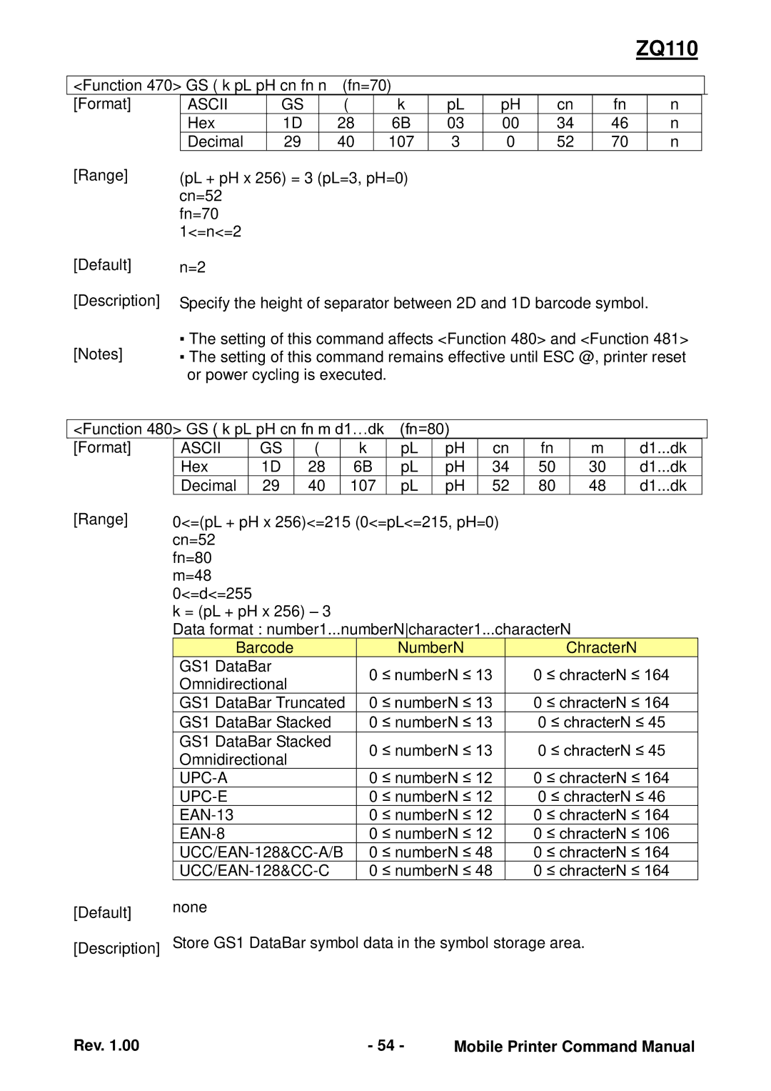 Zebra Technologies ZQ110 manual EAN-8, UCC/EAN-128&CC-A/B, UCC/EAN-128&CC-C 