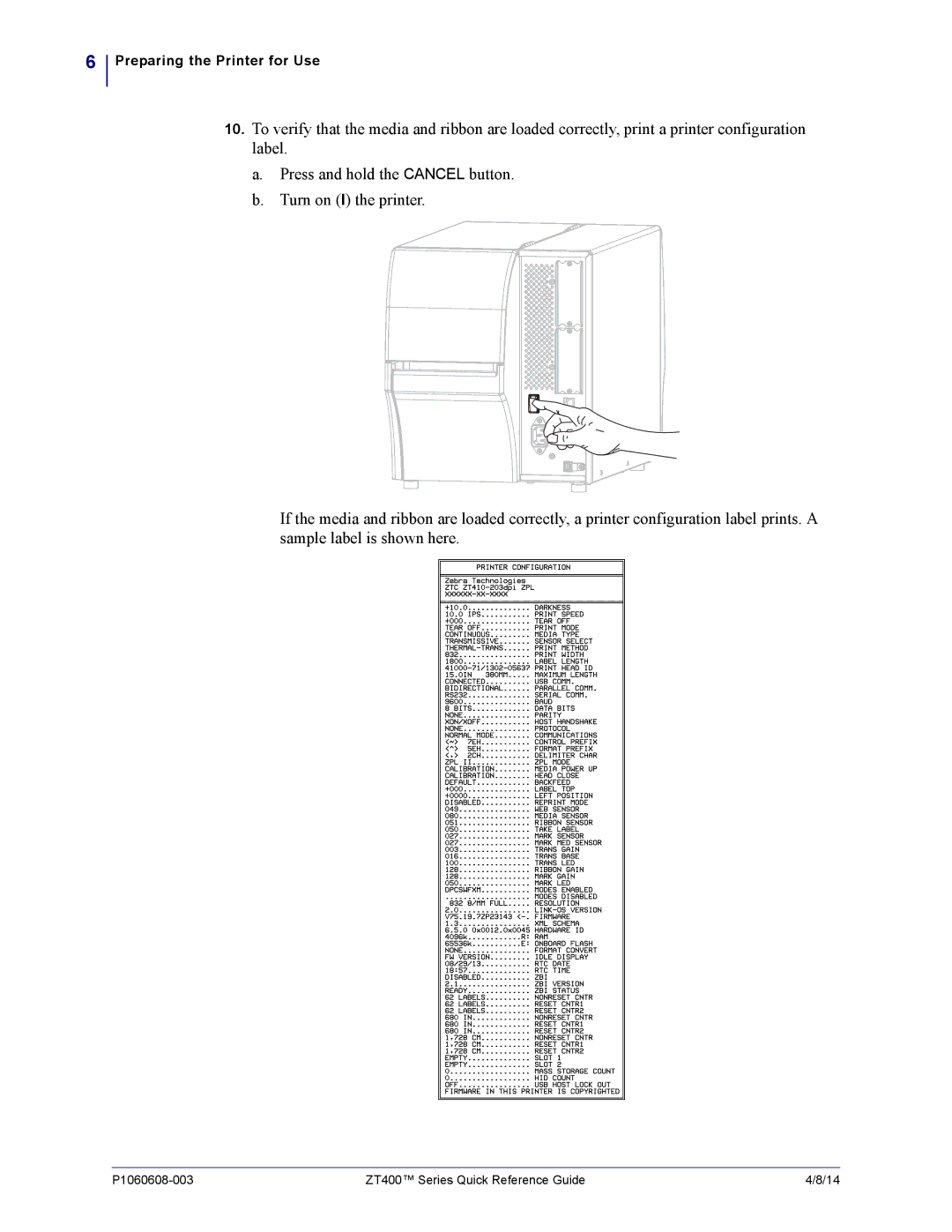 Zebra Technologies ZT400 manual Preparing the Printer for Use 