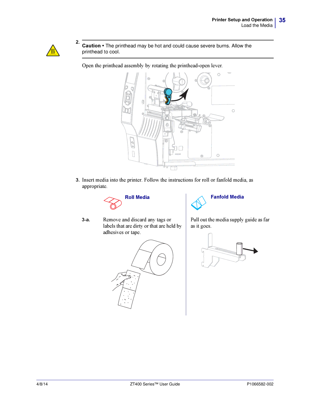 Zebra Technologies ZT400 manual Pull out the media supply guide as far as it goes 