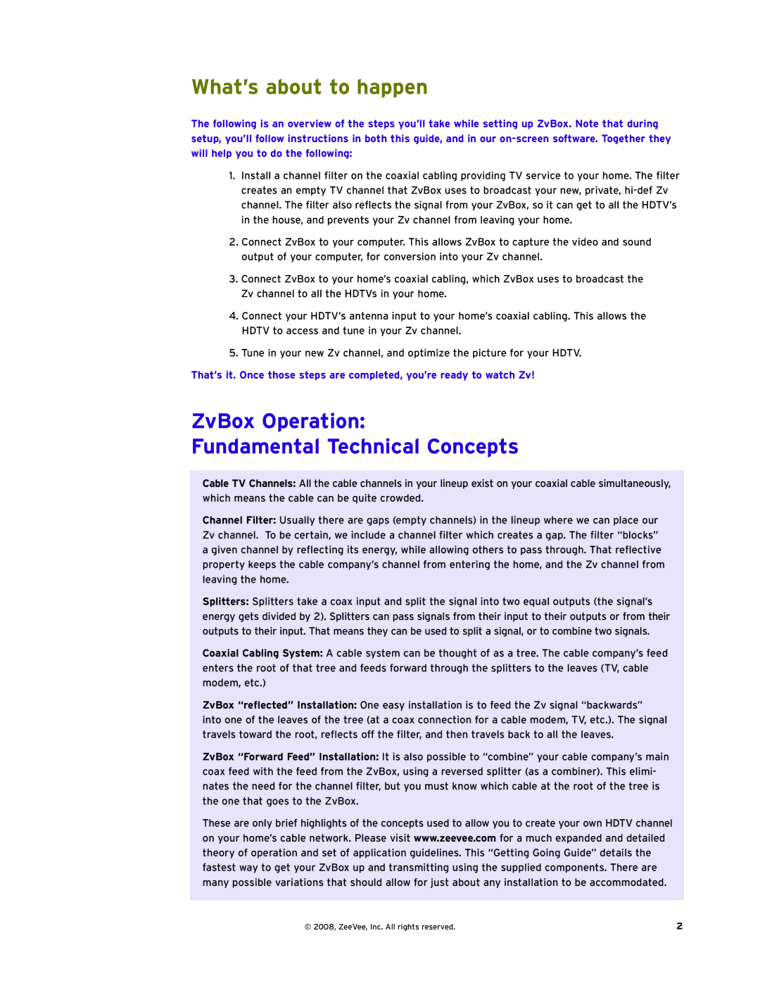 ZeeVee Zv-100 manual What’s about to happen, ZvBox Operation Fundamental Technical Concepts 