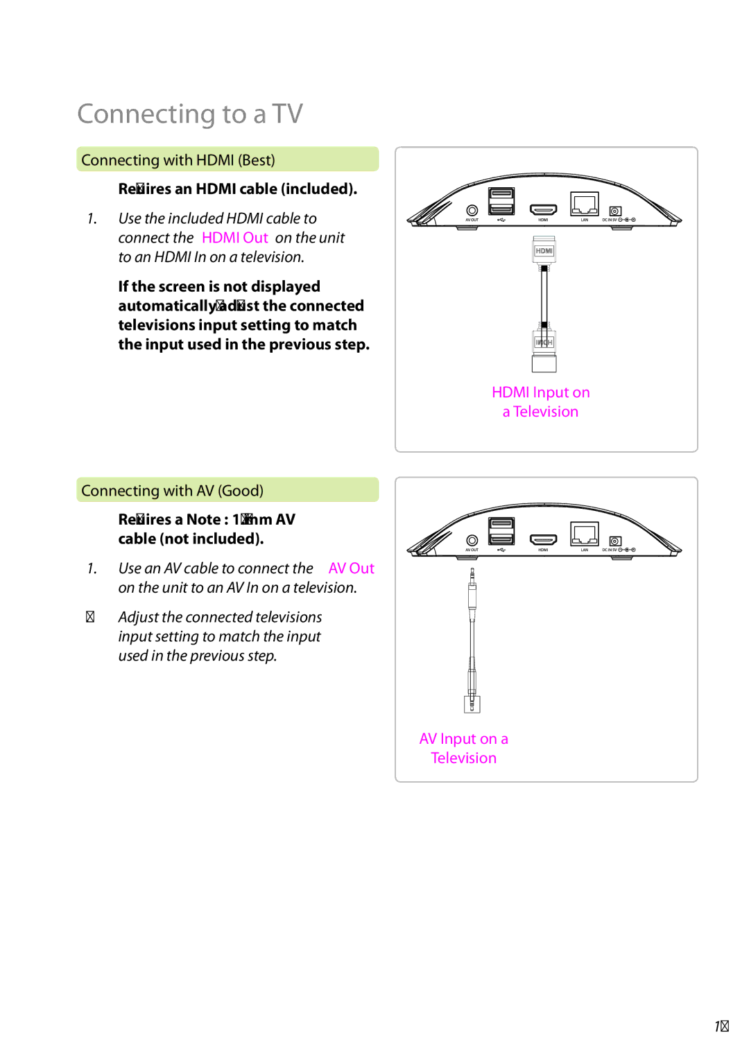 Zeki TAB803B manual Connecting to a TV, Connecting with Hdmi Best, Connecting with AV Good 