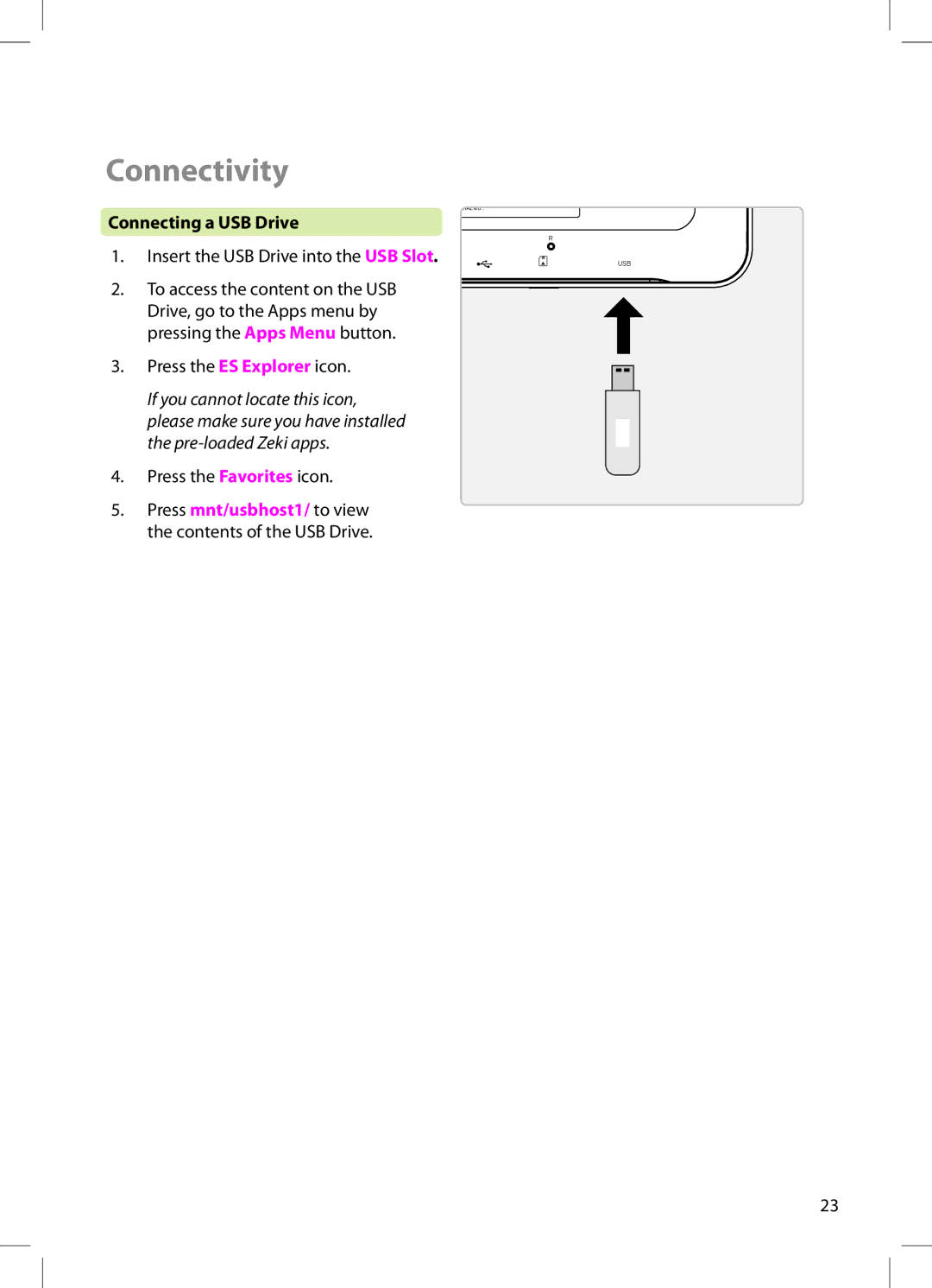 Zeki TB1082B manual Connecting a USB Drive, Insert the USB Drive into the USB Slot 