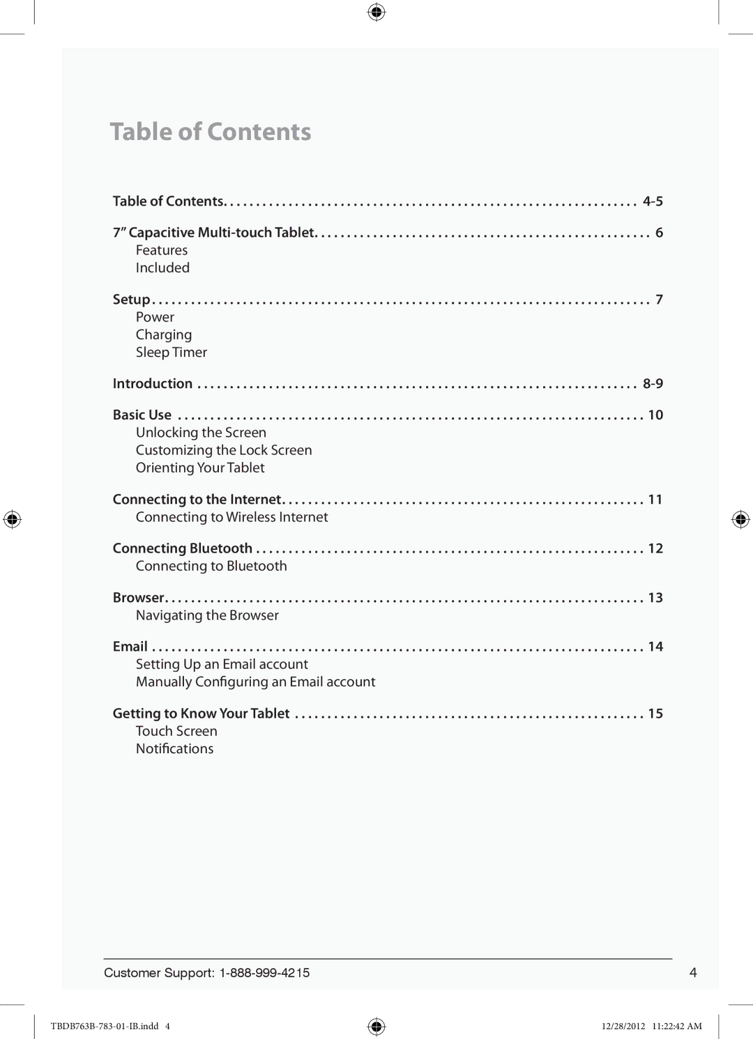 Zeki TBDB763B manual Table of Contents 