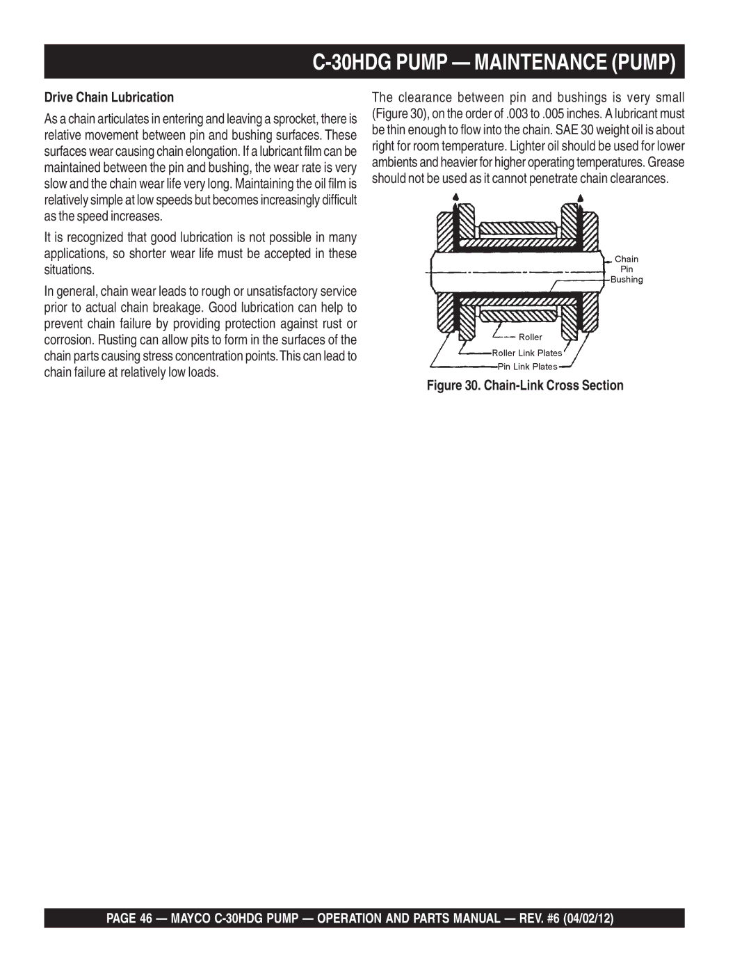 Zenith C-30HDG manual Drive Chain Lubrication, Chain-Link Cross Section 