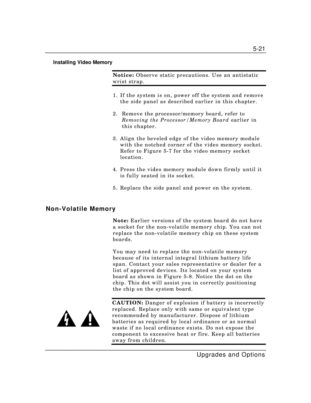 Zenith Data Systems MT2000 manual Non Volatile Memory, Installing Video Memory 