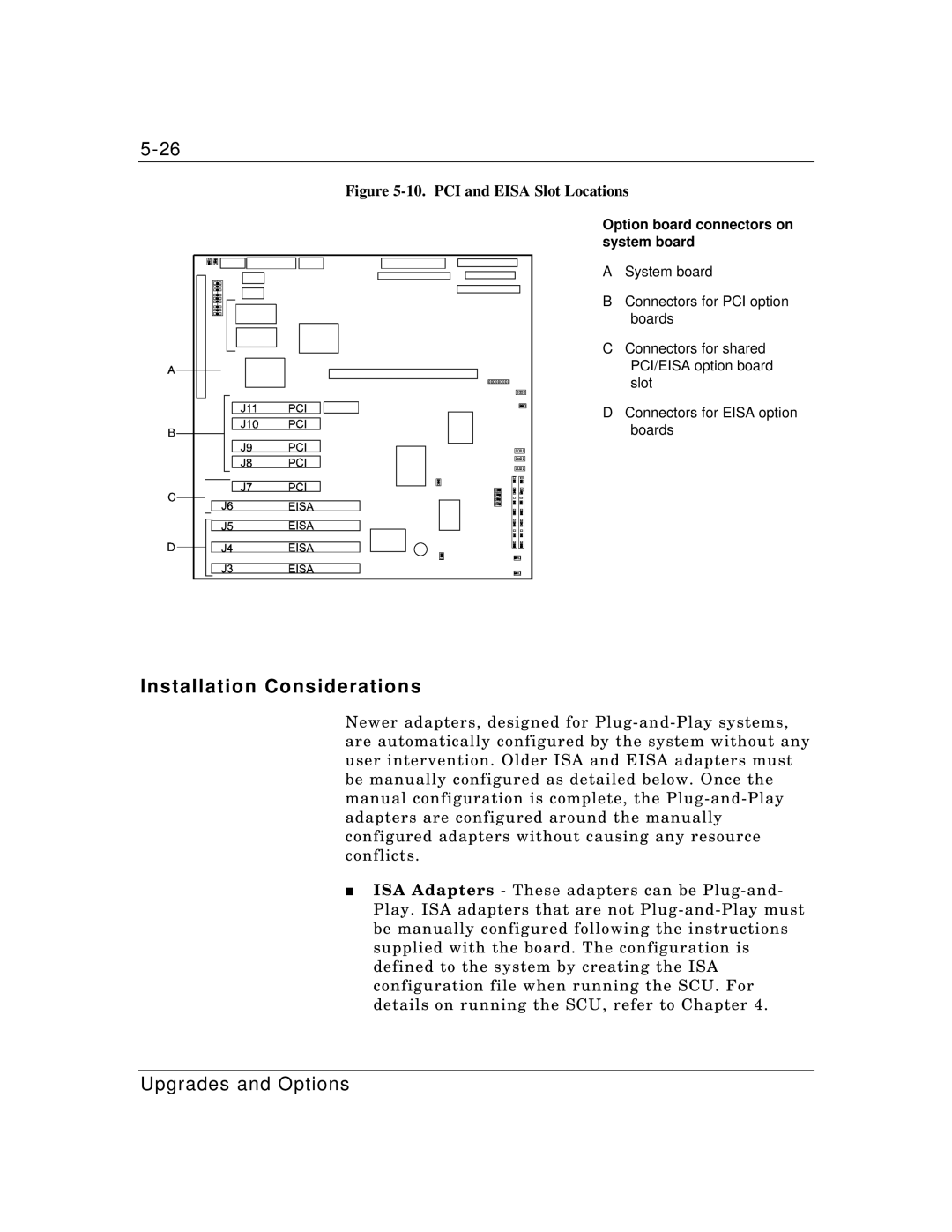 Zenith Data Systems MT2000 manual Installation Considerations, Option board connectors on system board 