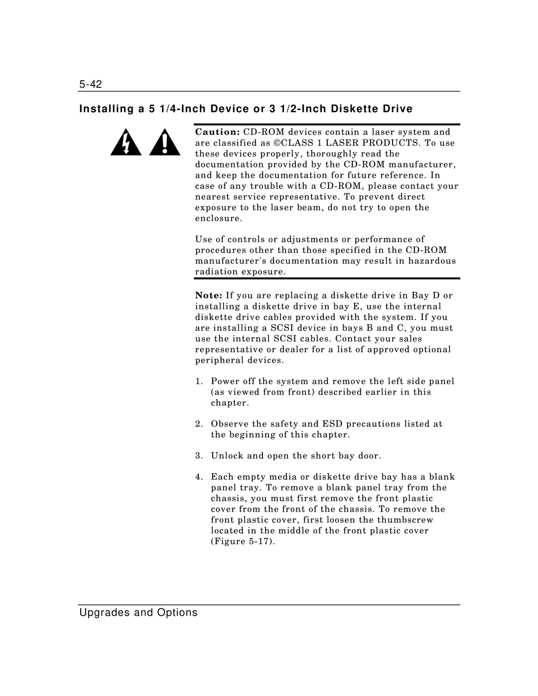 Zenith Data Systems MT2000 manual Installing a 5 1/4-Inch Device or 3 1/2-Inch Diskette Drive 