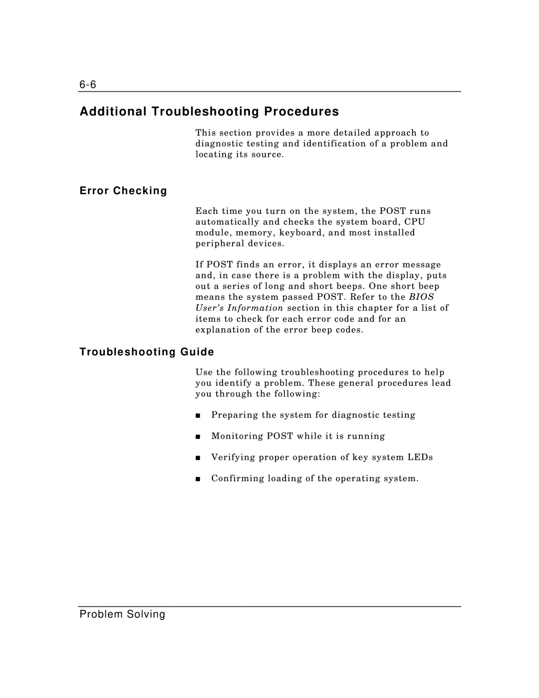 Zenith Data Systems MT2000 manual Additional Troubleshooting Procedures, Error Checking, Troubleshooting Guide 