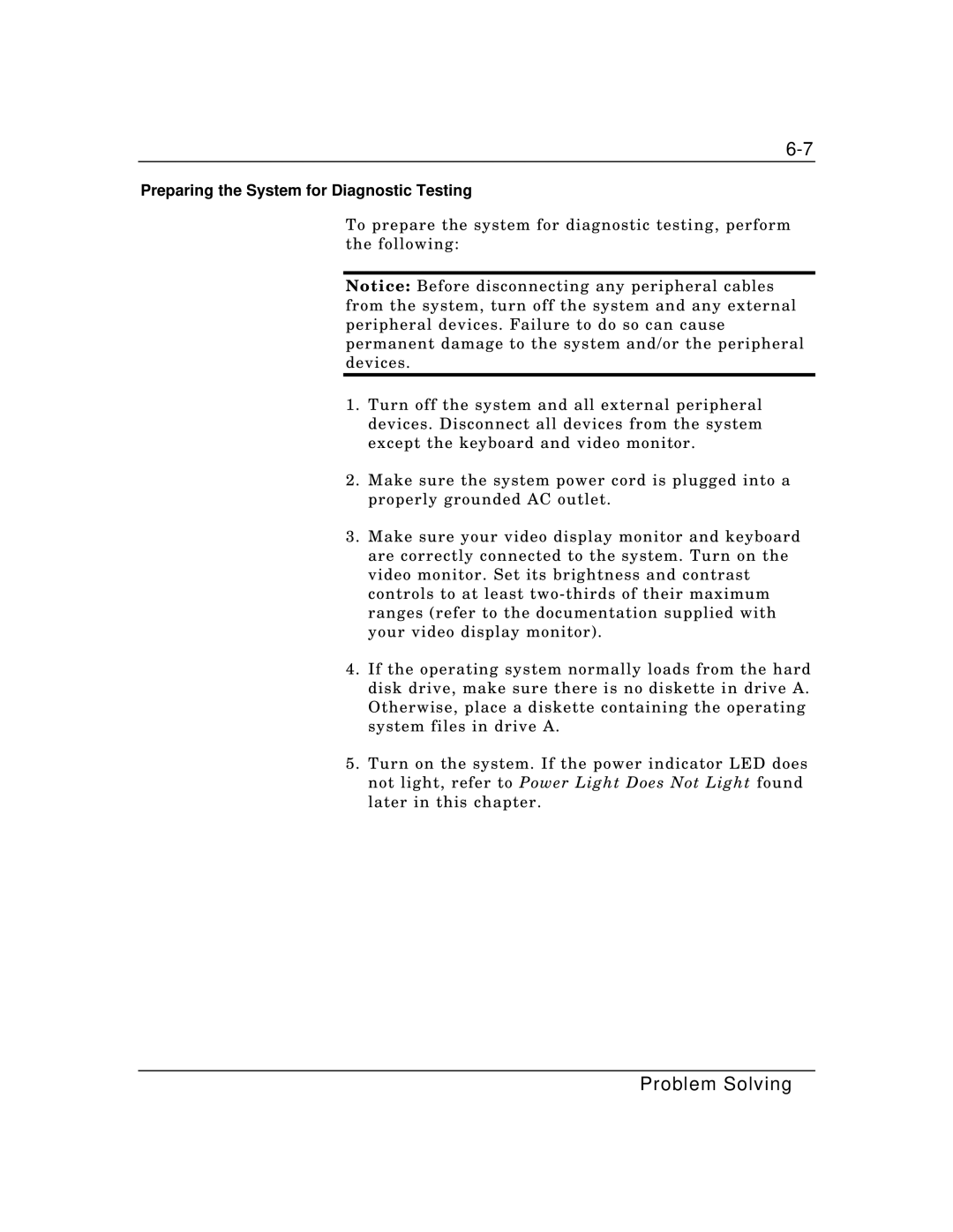 Zenith Data Systems MT2000 manual Preparing the System for Diagnostic Testing 