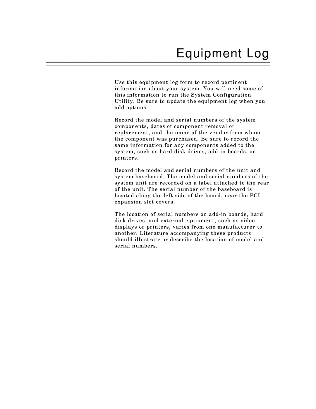 Zenith Data Systems MT2000 manual Equipment Log 