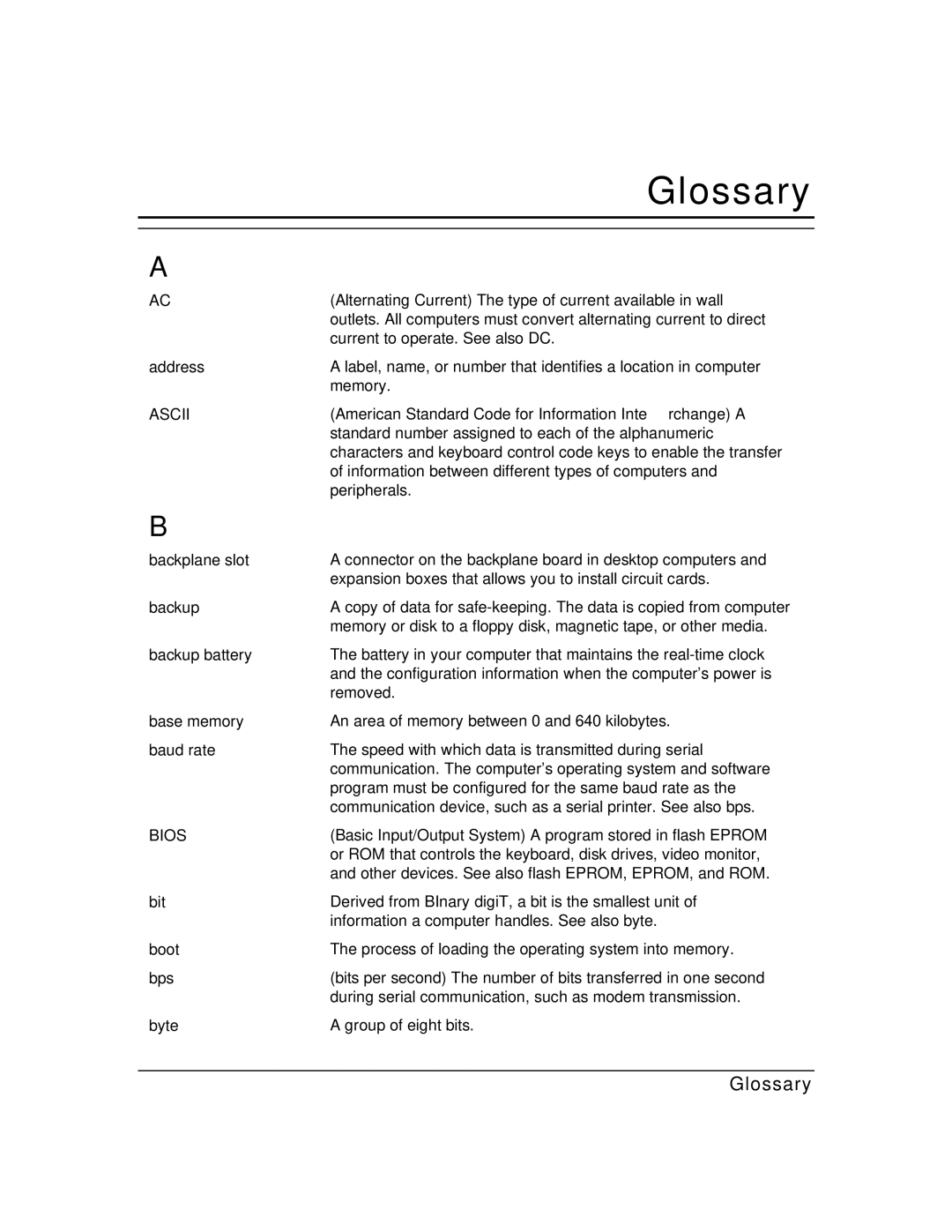 Zenith Data Systems MT2000 manual Glossary 