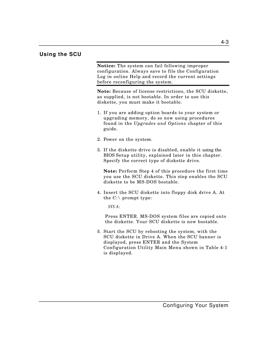 Zenith Data Systems MT2000 manual Using the SCU, SYS a 