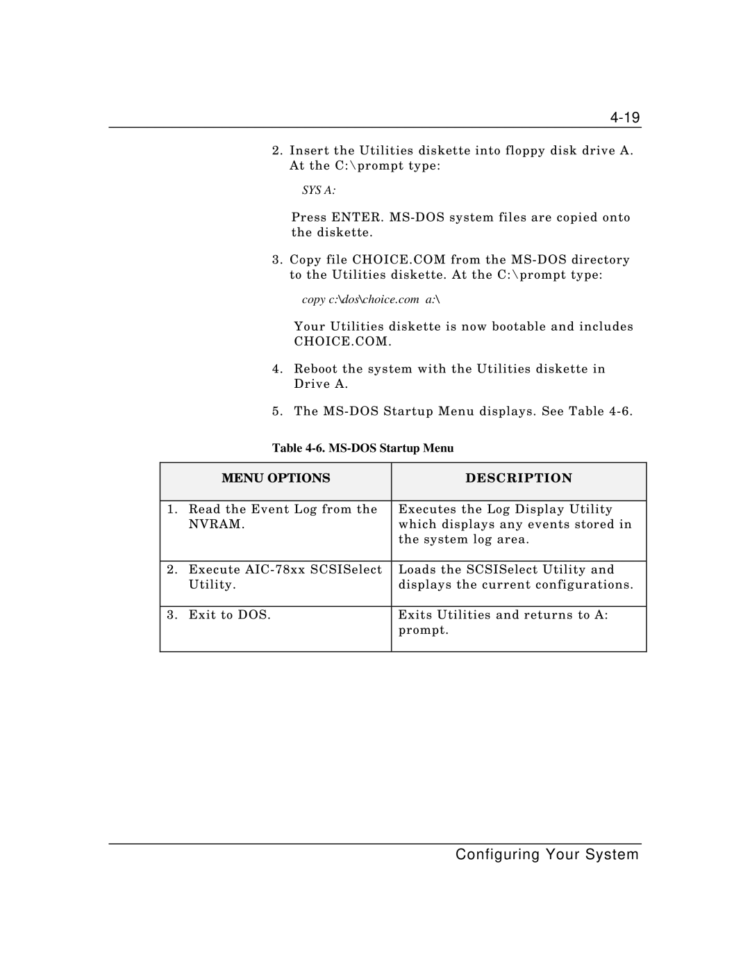 Zenith Data Systems MT2000 manual Choice.Com, MS-DOS Startup Menu 