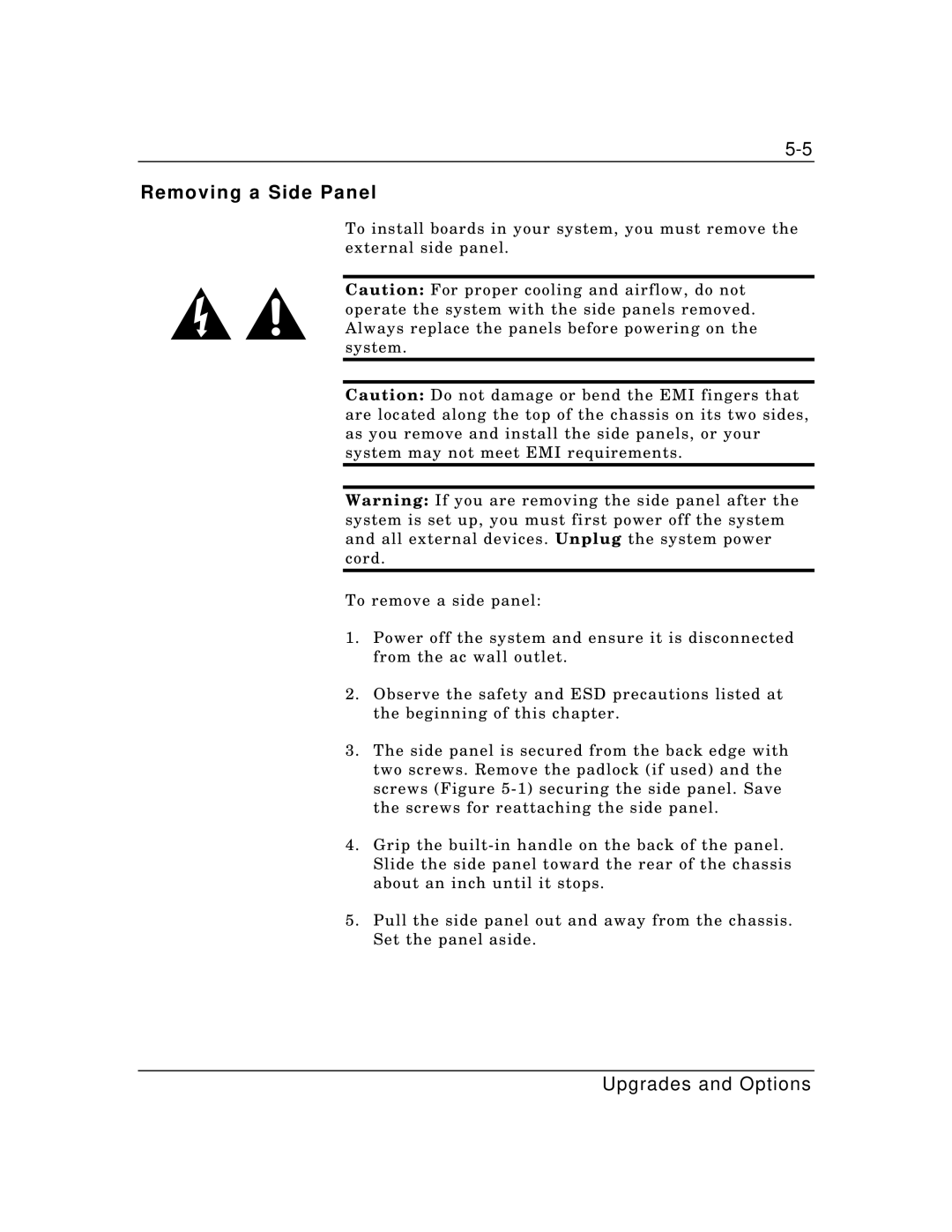 Zenith Data Systems MT2000 manual Removing a Side Panel 