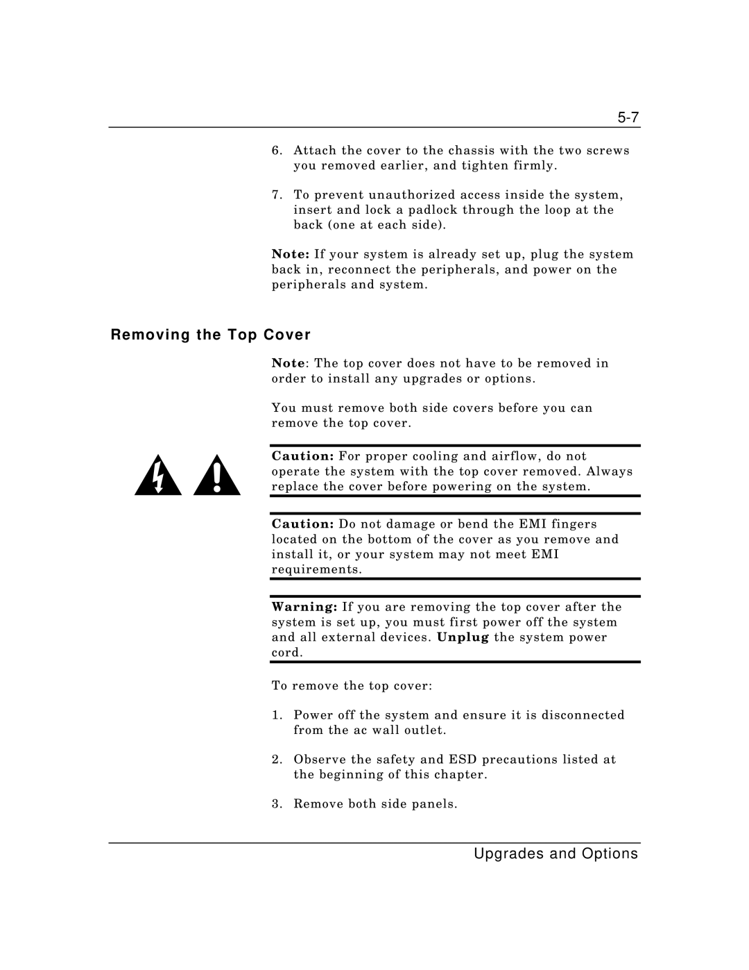 Zenith Data Systems MT2000 manual Removing the Top Cover 