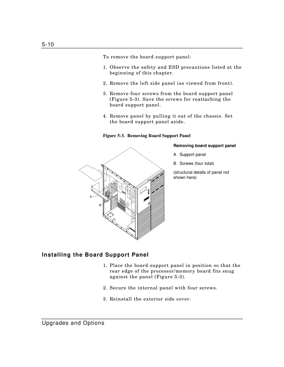 Zenith Data Systems MT2000 manual Installing the Board Support Panel, Removing board support panel 