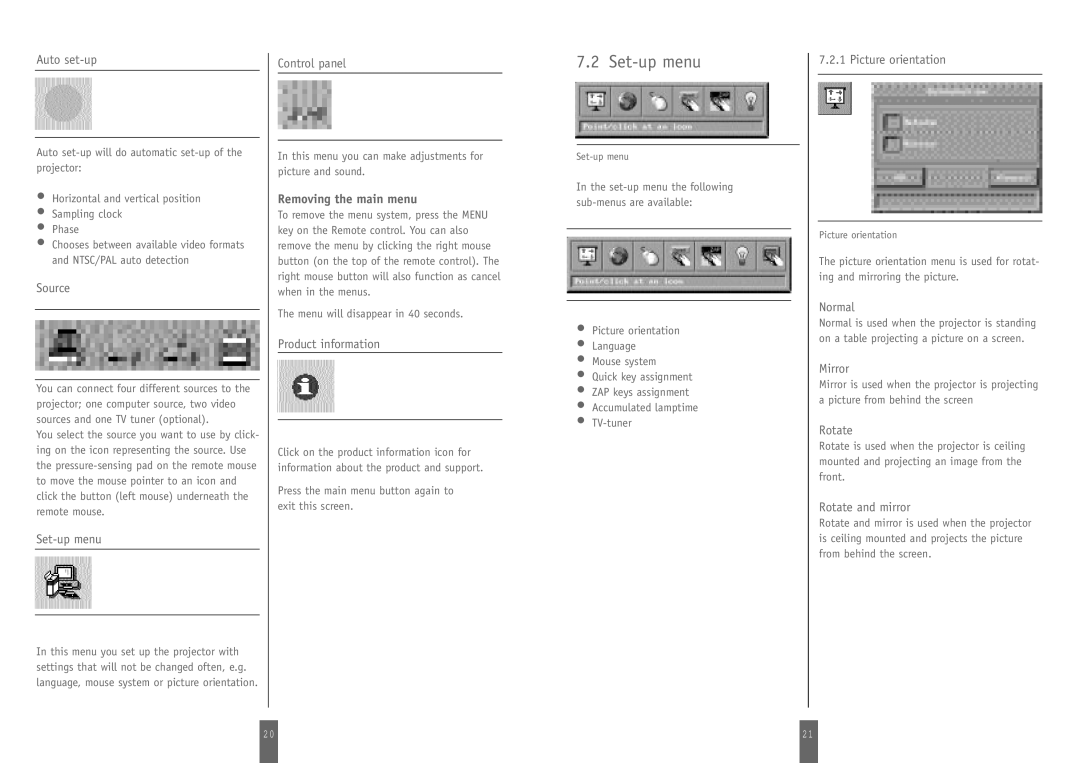 Zenith DSV-110 manual Set-up menu, Removing the main menu 
