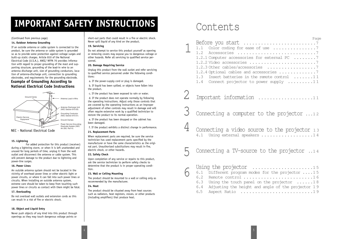 Zenith DSV-110 manual Before you start, Contents, Important Safety Instructions, Important information, Using the projector 