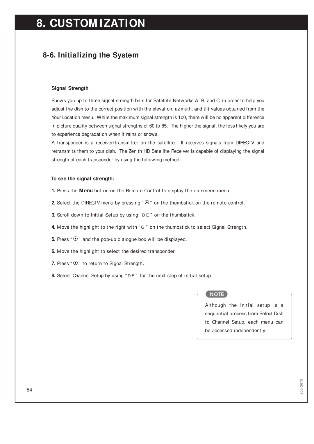 Zenith DTV1080 warranty Signal Strength, To see the signal strength 