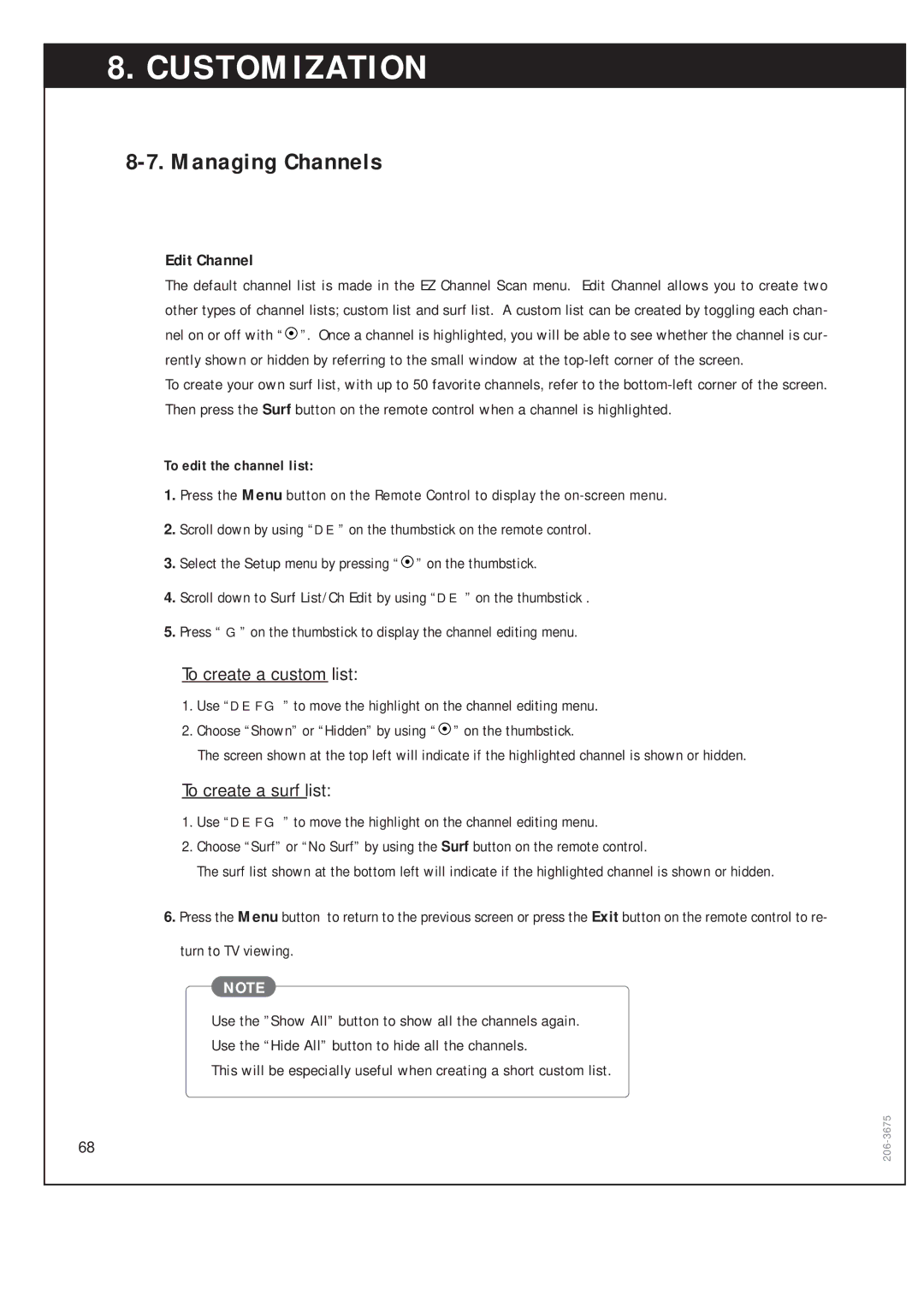 Zenith DTV1080 warranty Edit Channel, To create a custom list 