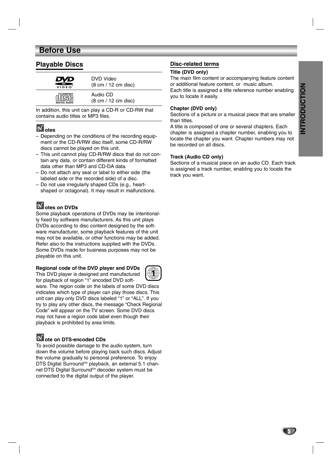 Zenith DVB251 warranty Before Use, Playable Discs, Disc-related terms 