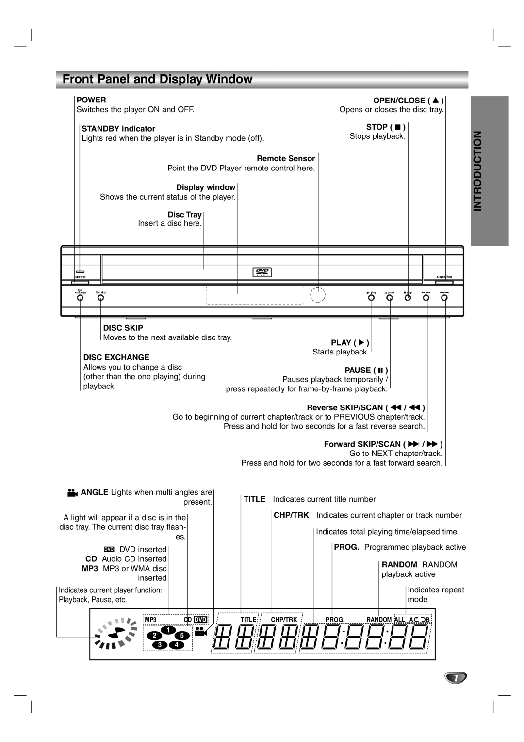 Zenith DVB352 warranty Front Panel and Display Window 