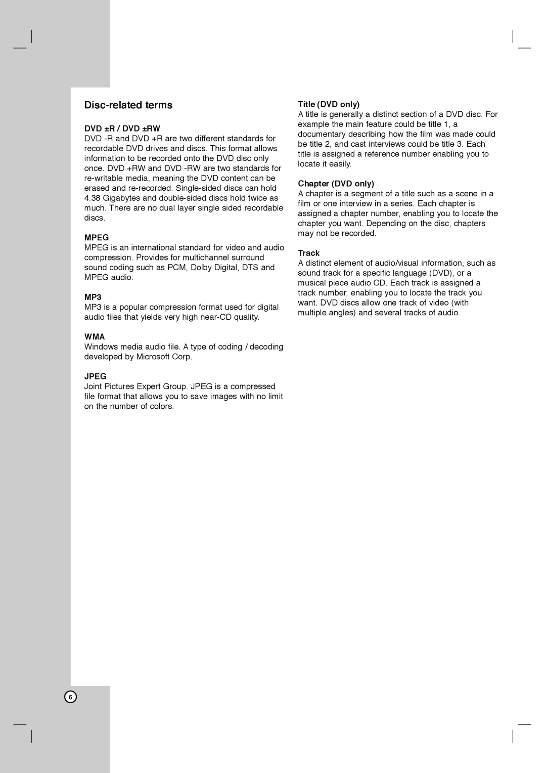 Zenith DVB412 warranty Disc-related terms 