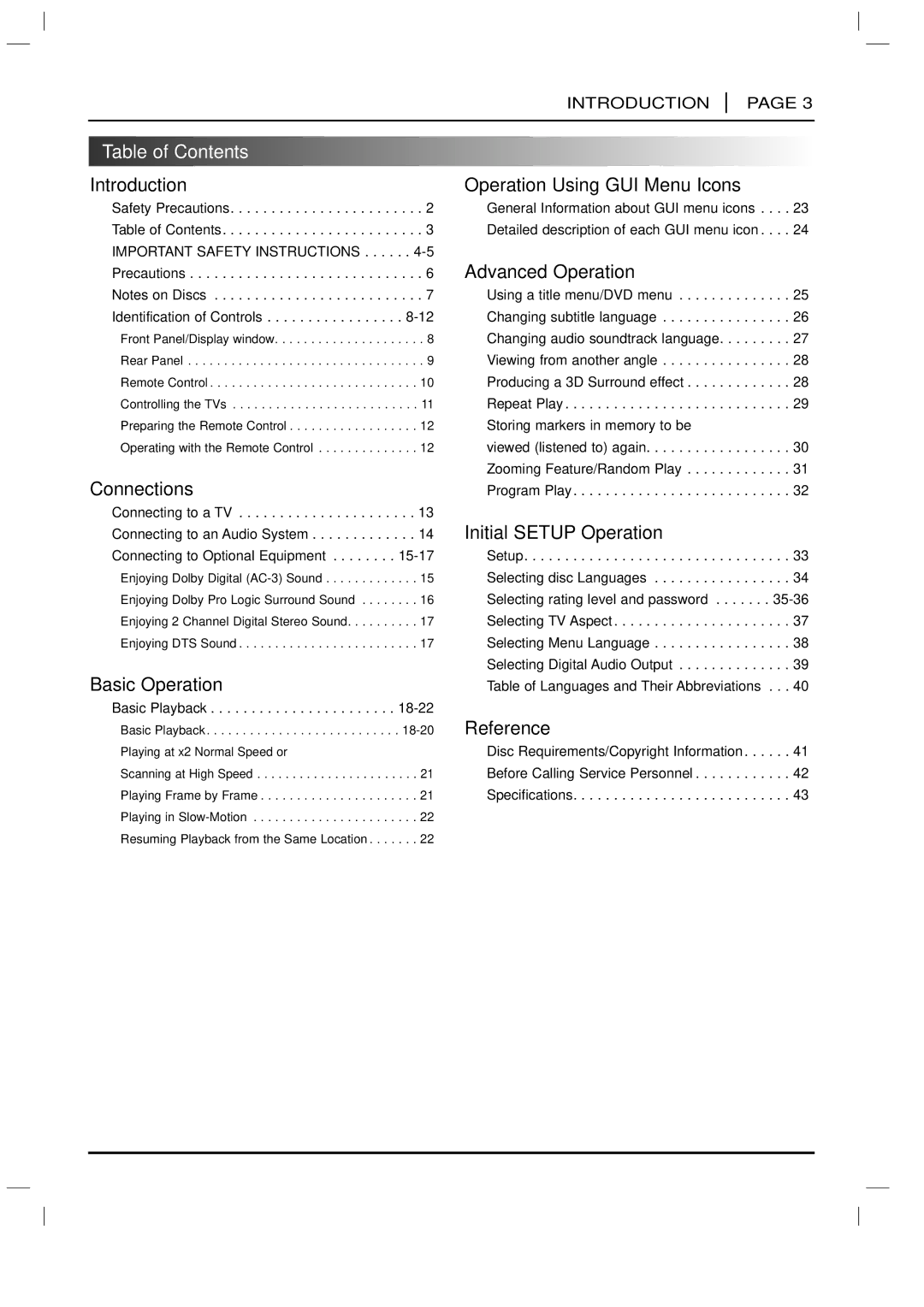 Zenith DVD-2220 warranty Table of Contents 