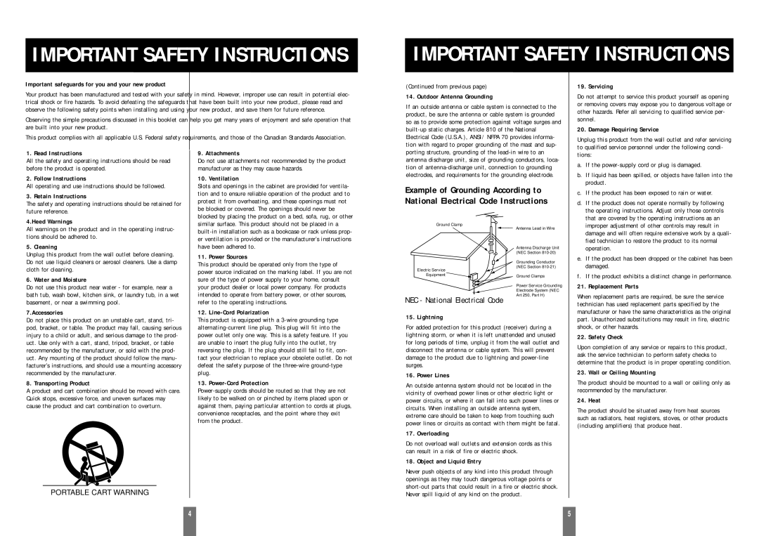 Zenith DXG-210 manual Important Safety Instructions 