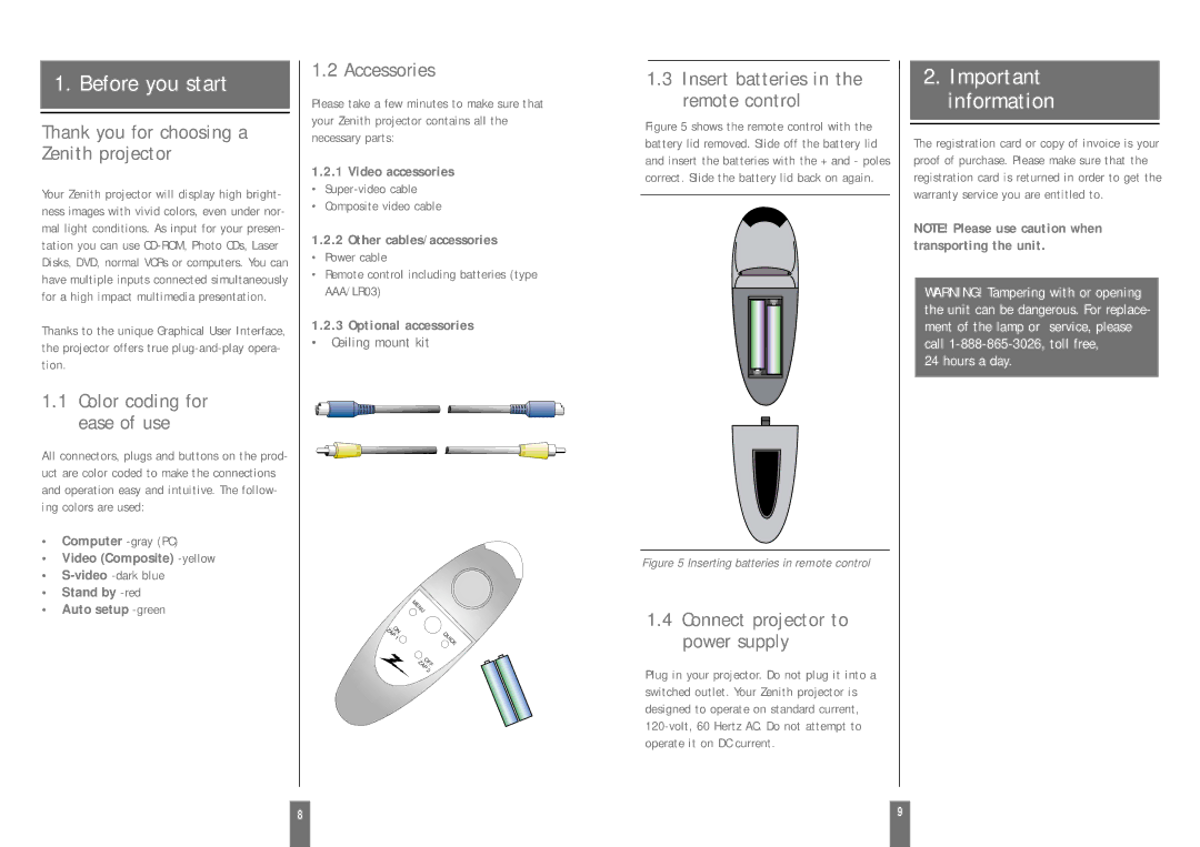 Zenith DXG-210 manual Before you start, Important information 