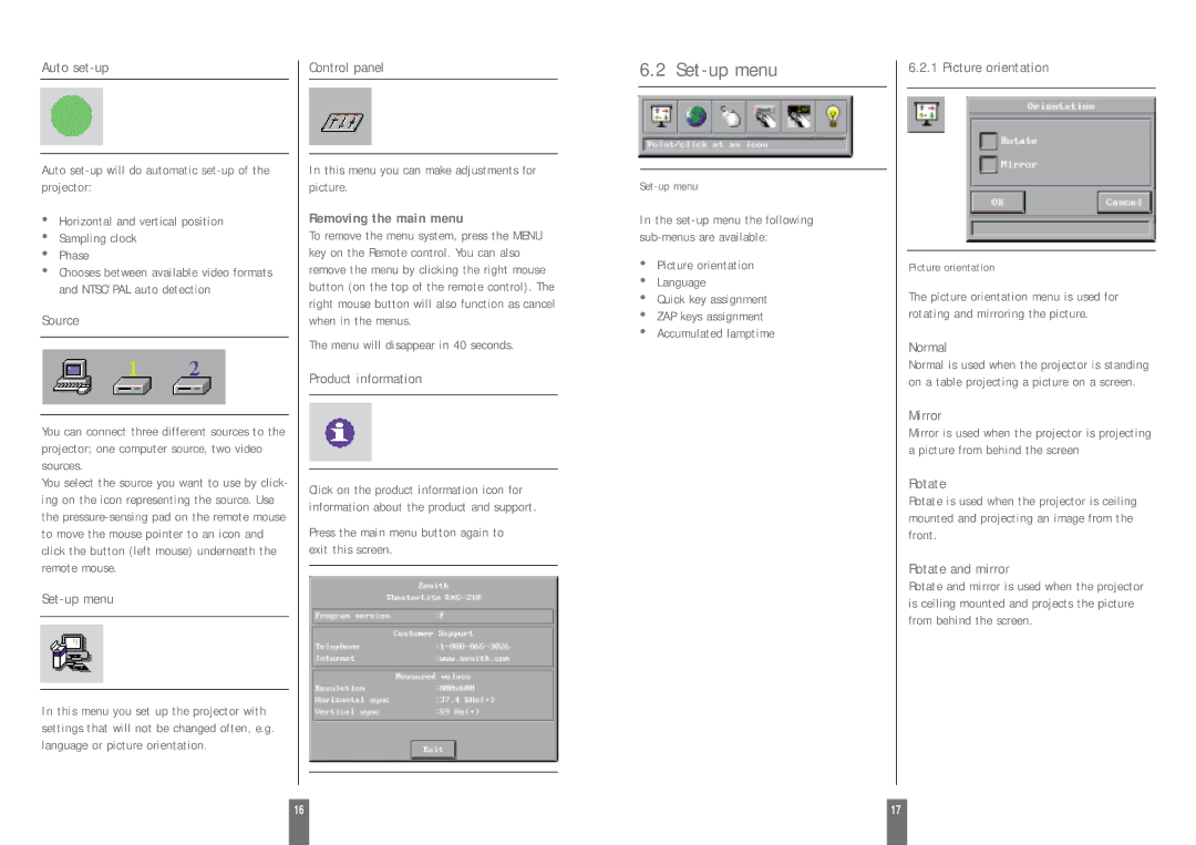 Zenith DXG-210 manual Set-up menu 