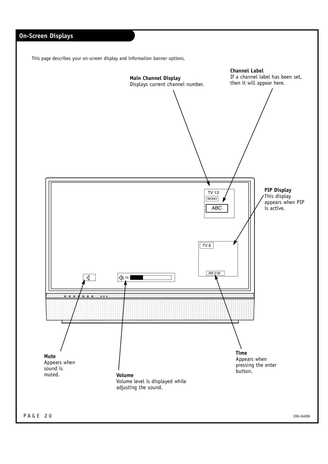 Zenith M52W56LCD, E44W48LCD, E44W46LCD warranty On-Screen Displays, Mute Appears when sound is muted Volume 