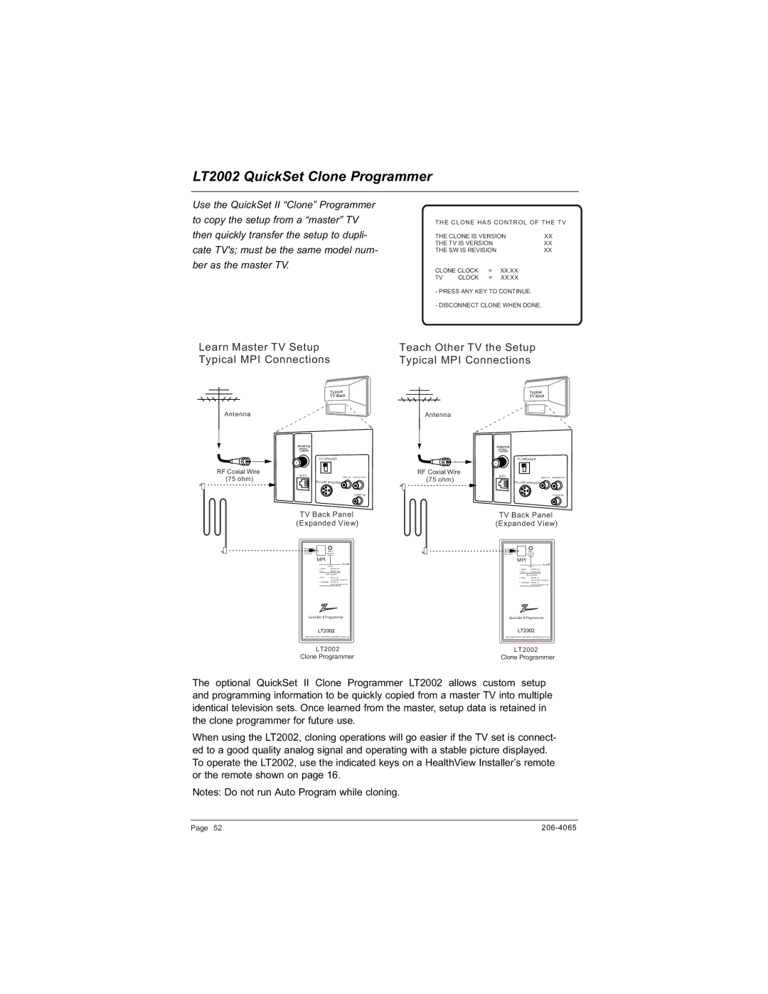 Zenith H20J55DT warranty LT2002 QuickSet Clone Programmer 