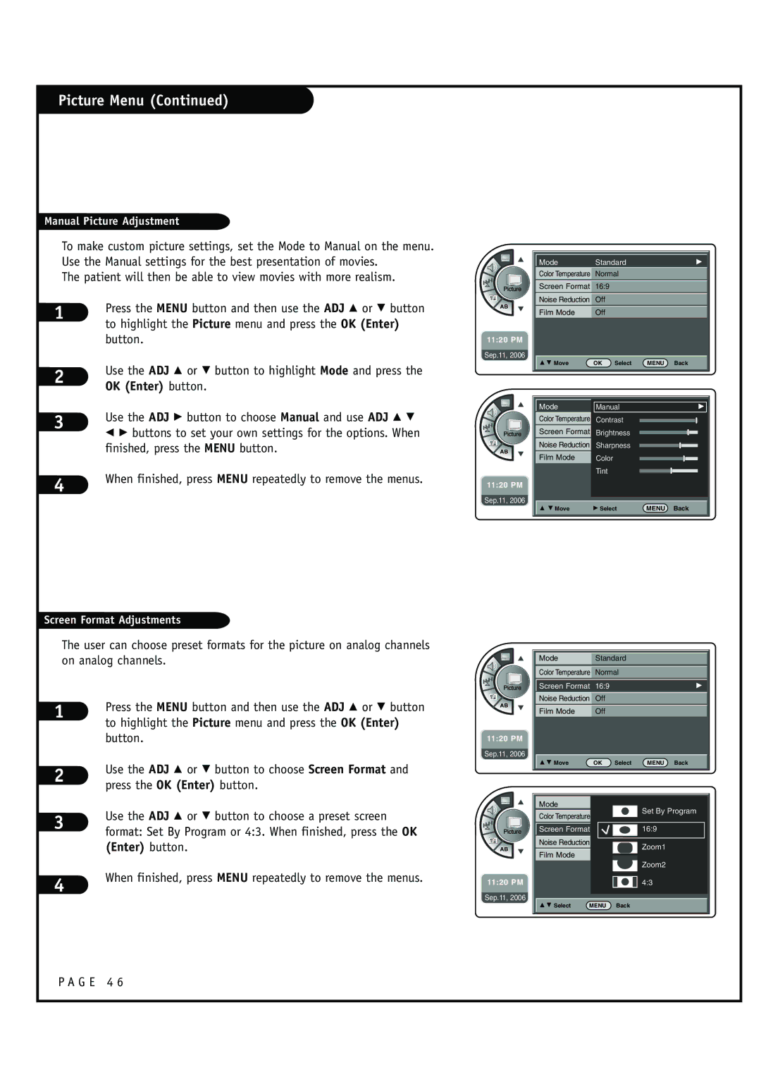 Zenith HCS5610 warranty Buttons to set your own settings for the options. When, Finished, press the Menu button 