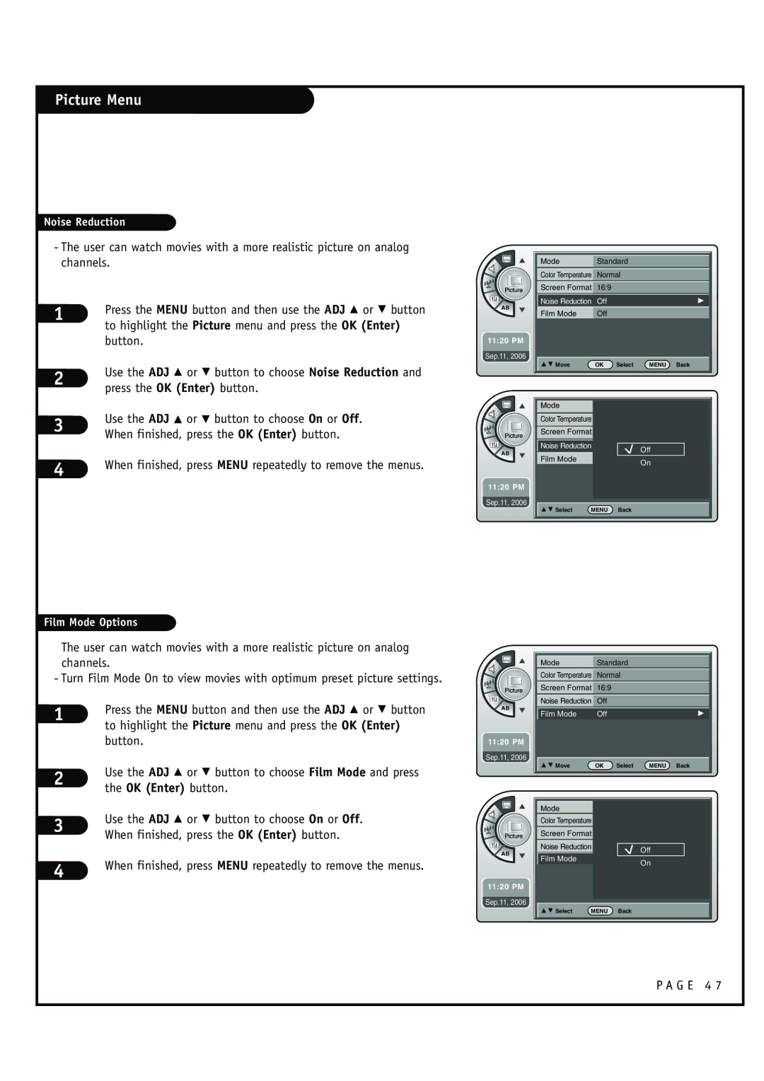 Zenith HCS5610 warranty Use the ADJ D or E button to choose Noise Reduction 