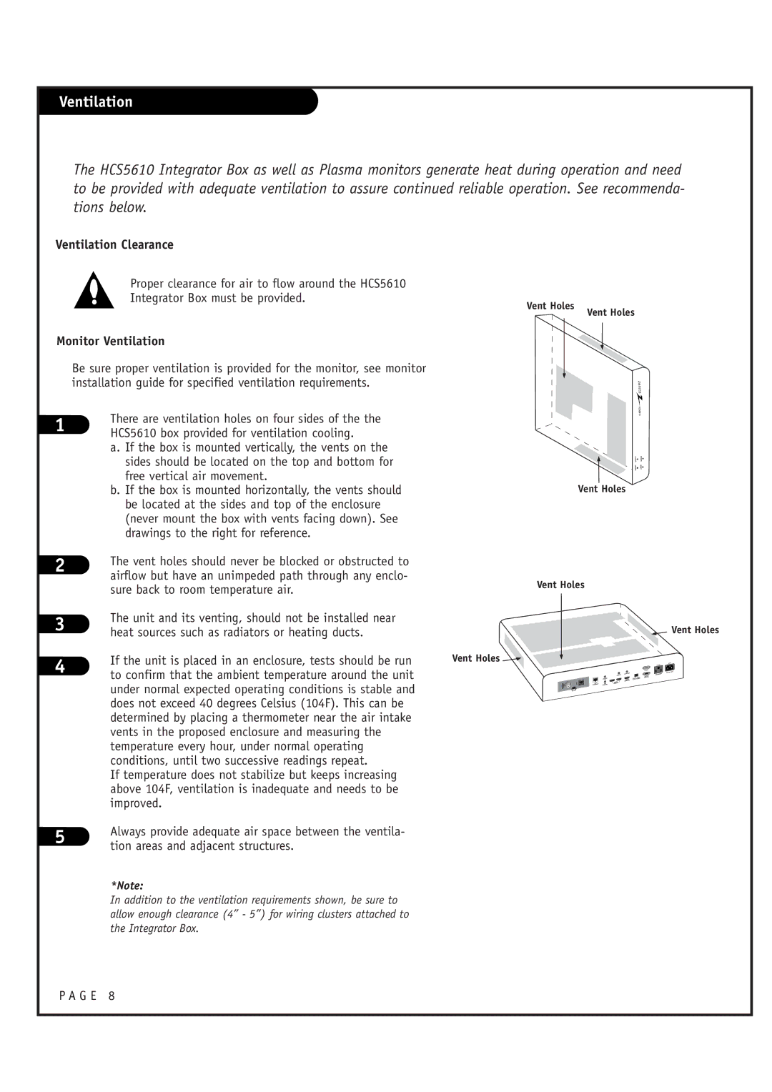 Zenith HCS5610 warranty Monitor Ventilation 