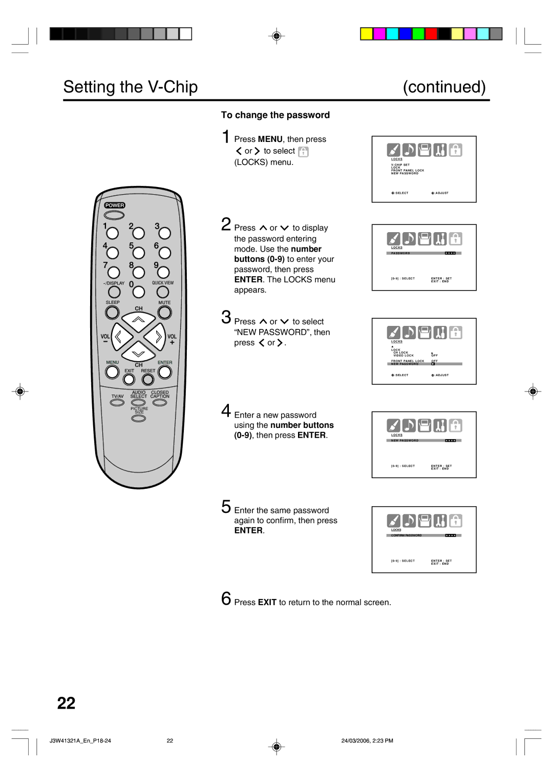 Zenith J3W41321A warranty To change the password 