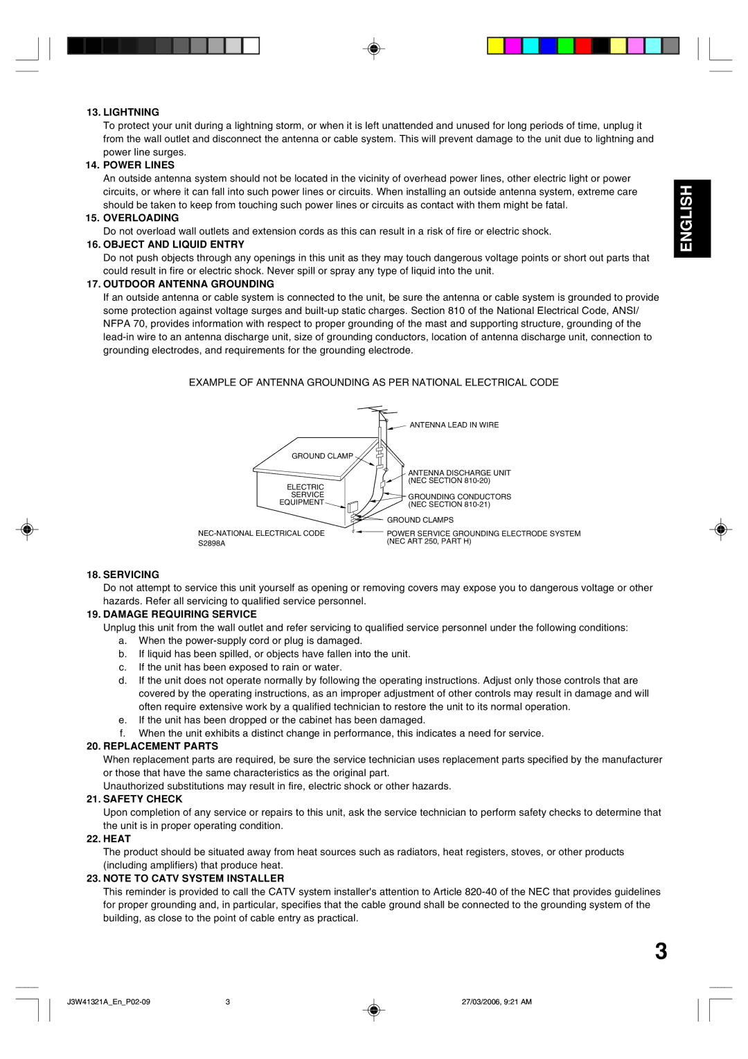 Zenith J3W41321A warranty English 