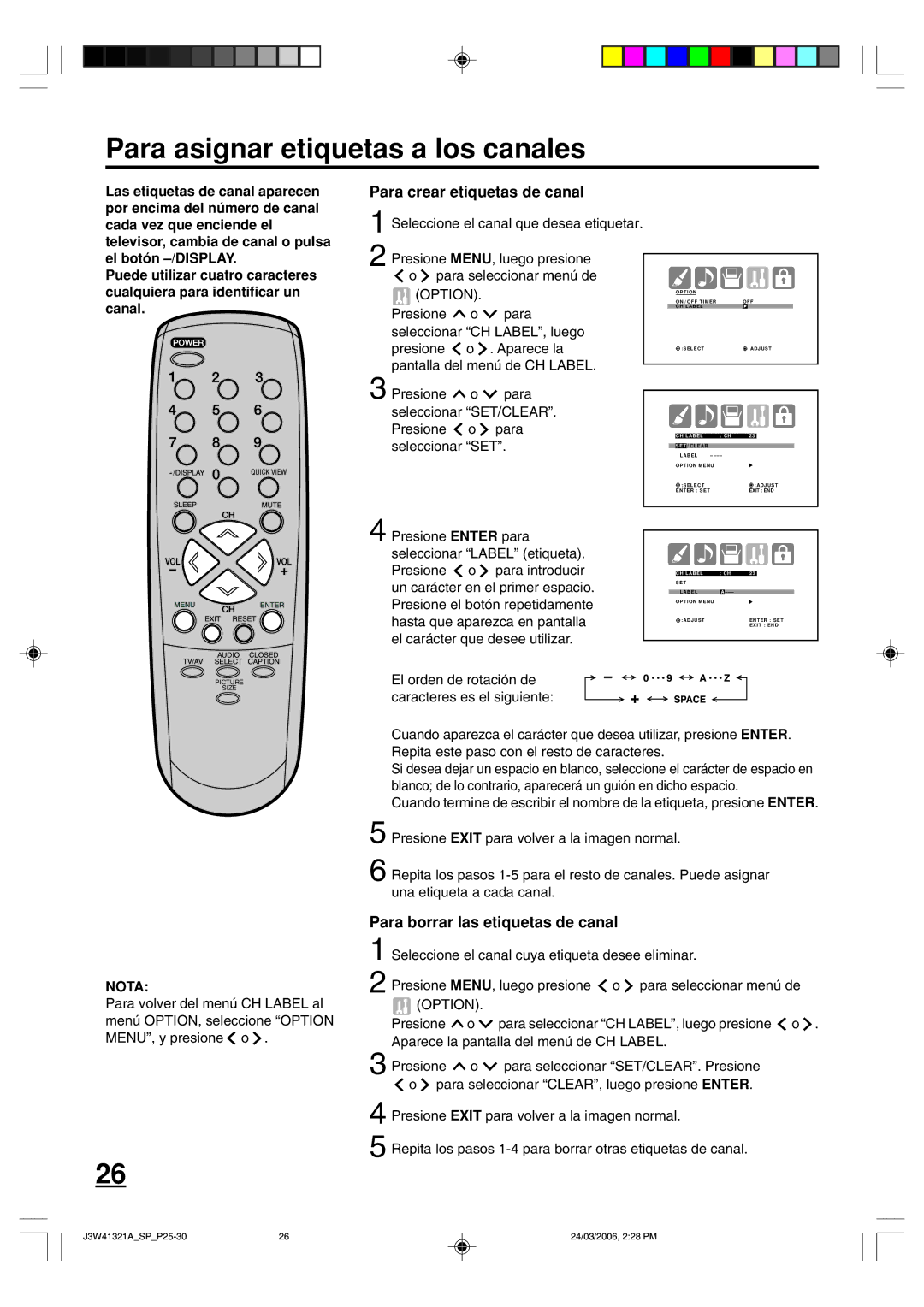 Zenith J3W41321A Para asignar etiquetas a los canales, Para crear etiquetas de canal, Para borrar las etiquetas de canal 