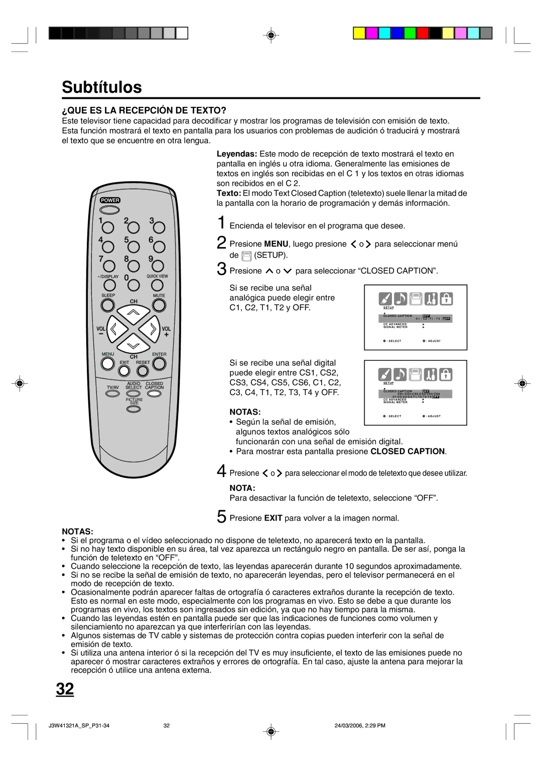 Zenith J3W41321A warranty Subtítulos, C3, C4, T1, T2, T3, T4 y OFF 