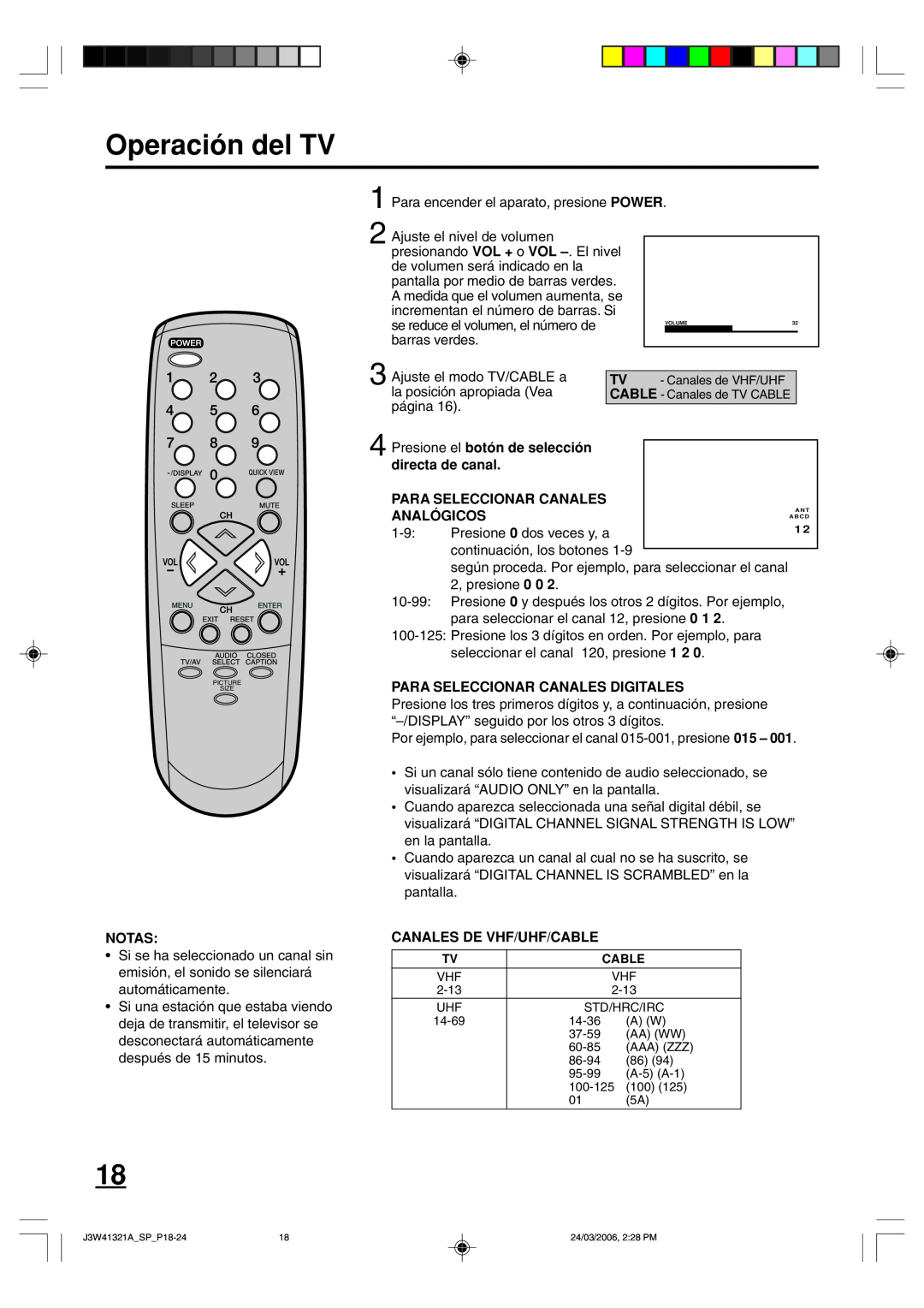 Zenith J3W41321A Operación del TV, Notas, Presione el botón de selección, directa de canal, Para Seleccionar Canales 