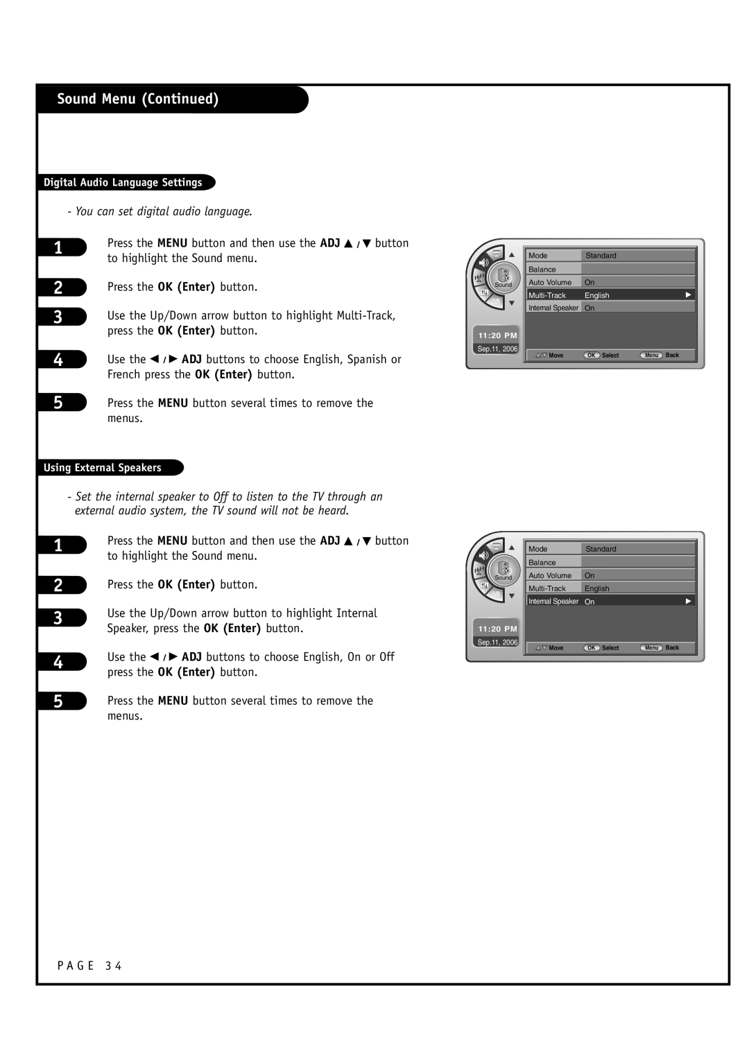 Zenith L20V54S warranty You can set digital audio language, Using External Speakers 