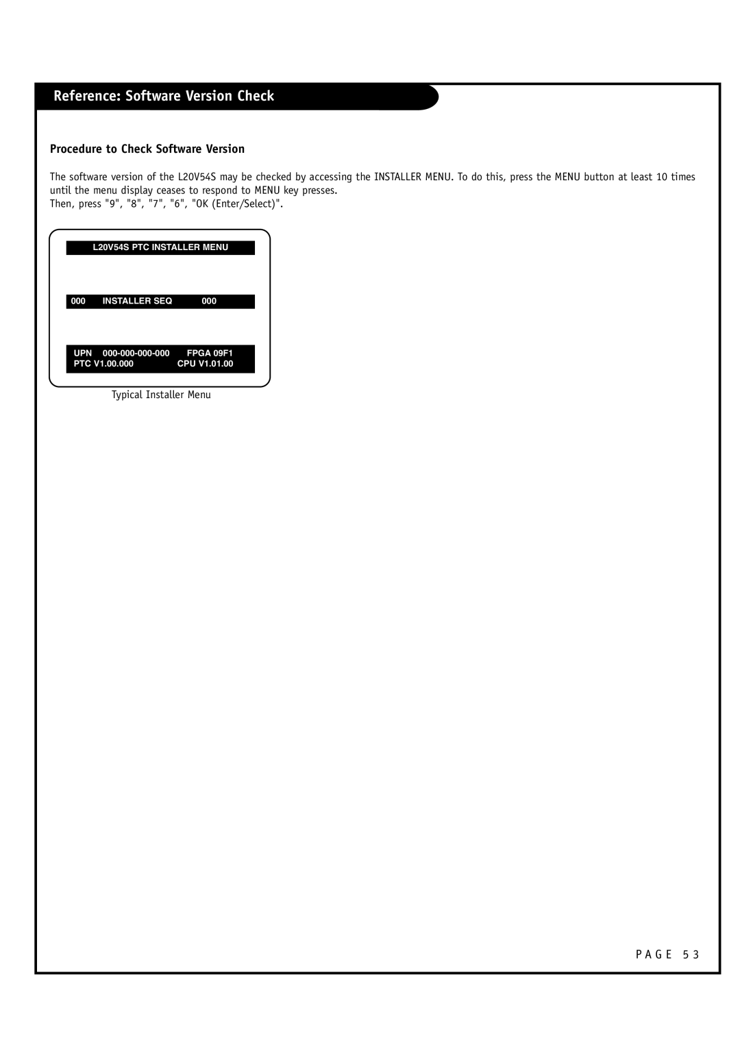 Zenith L20V54S warranty Reference Software Version Check, Procedure to Check Software Version 