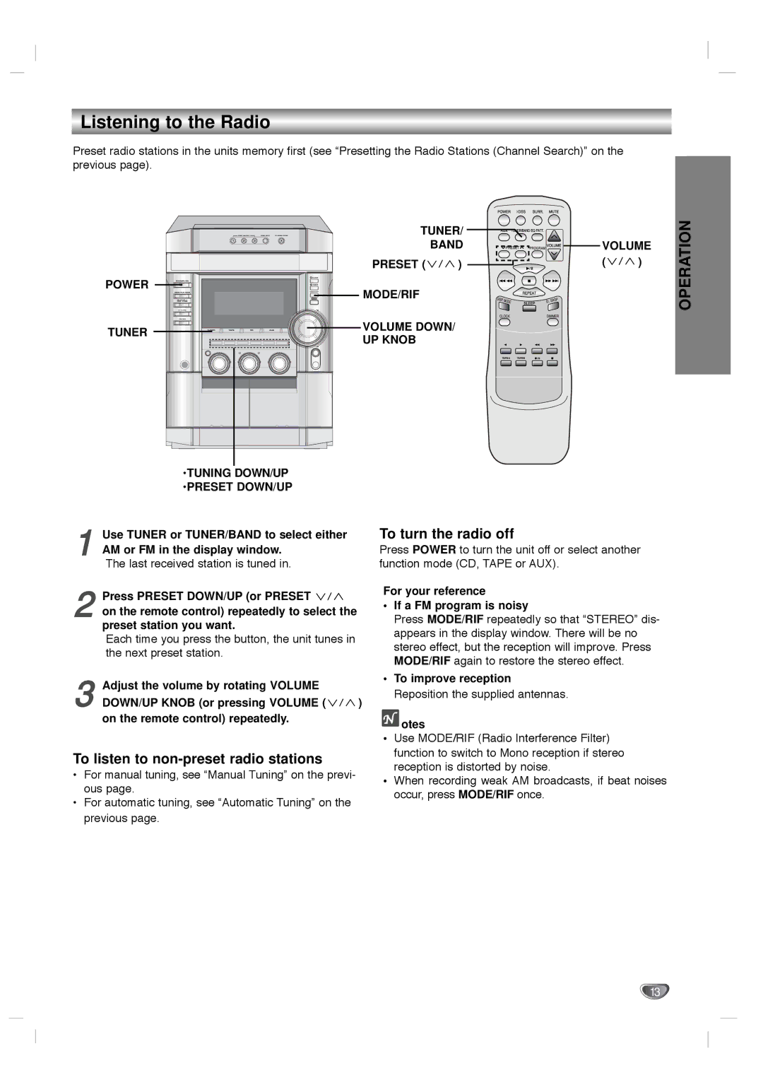 Zenith LMG340 warranty Listening to the Radio, To listen to non-preset radio stations, To turn the radio off 