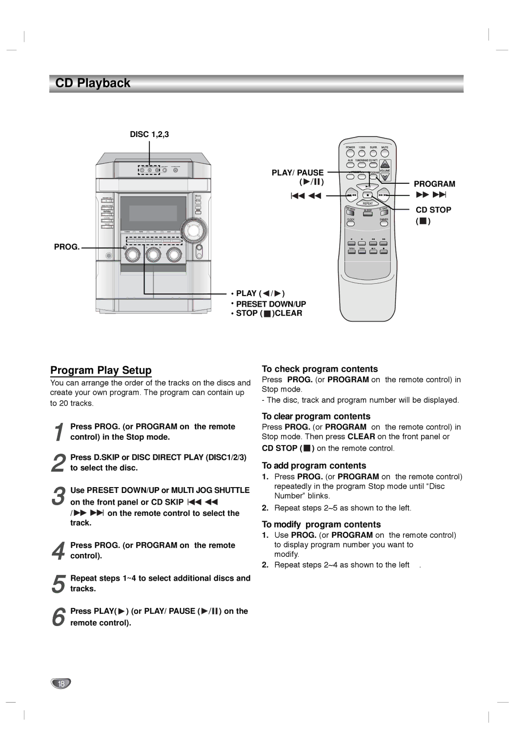 Zenith LMG340 warranty Program Play Setup, To check program contents, To clear program contents, To add program contents 