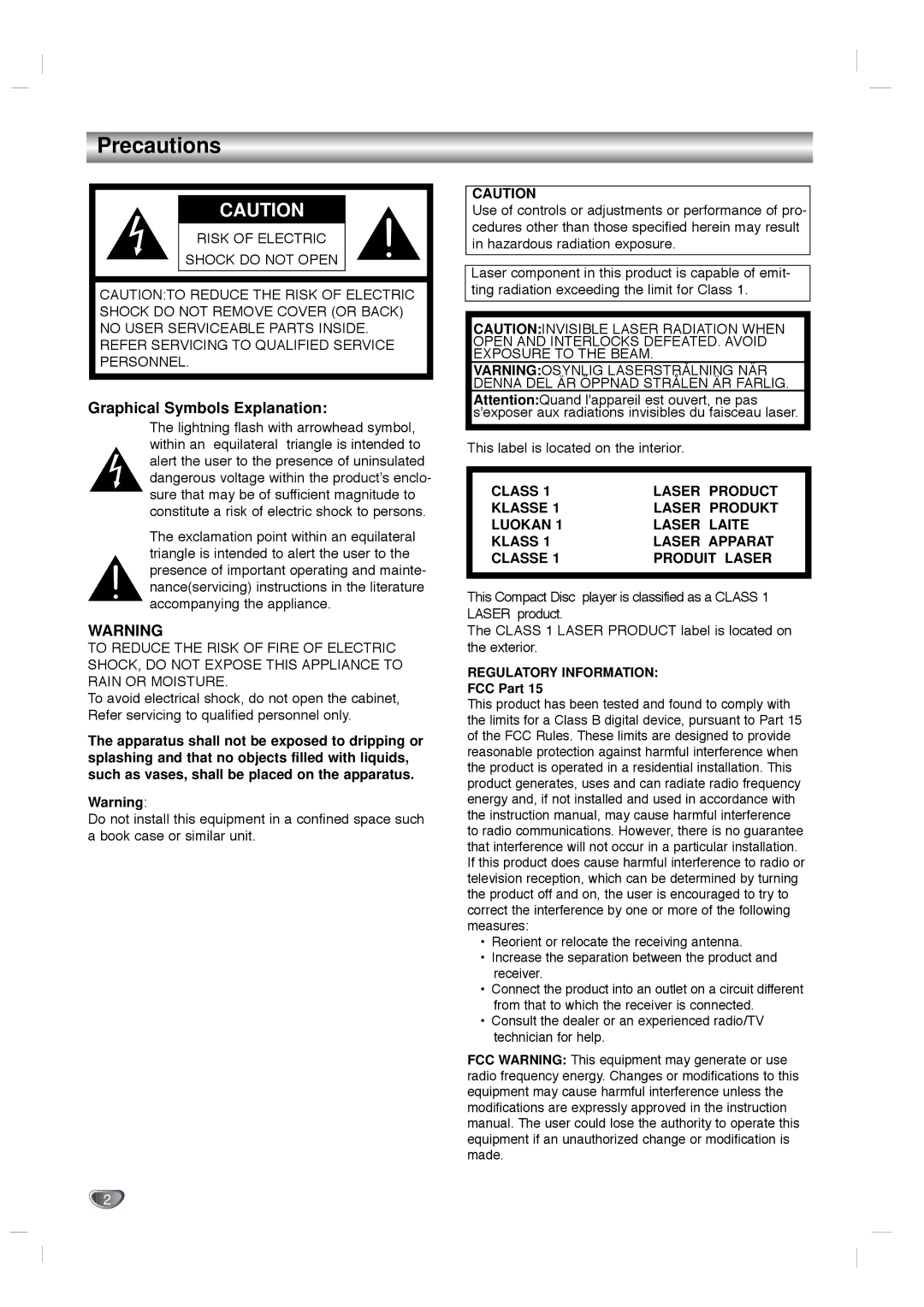 Zenith LMG340 warranty Precautions, Graphical Symbols Explanation 