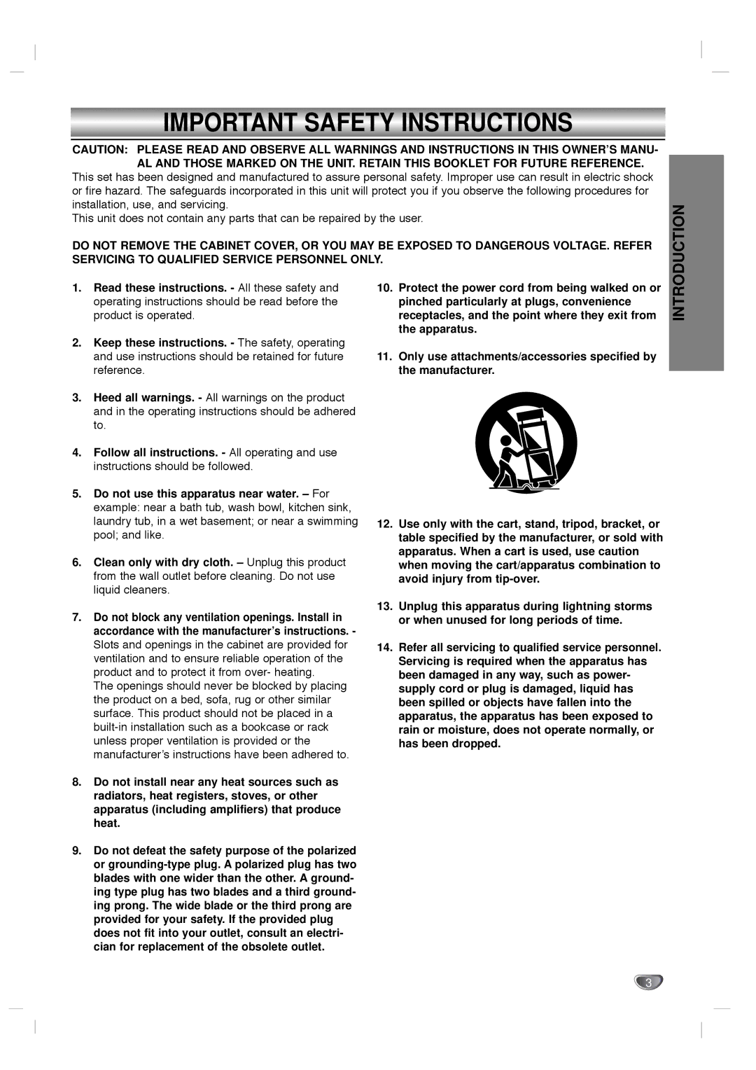 Zenith LMG340 warranty Important Safety Instructions 